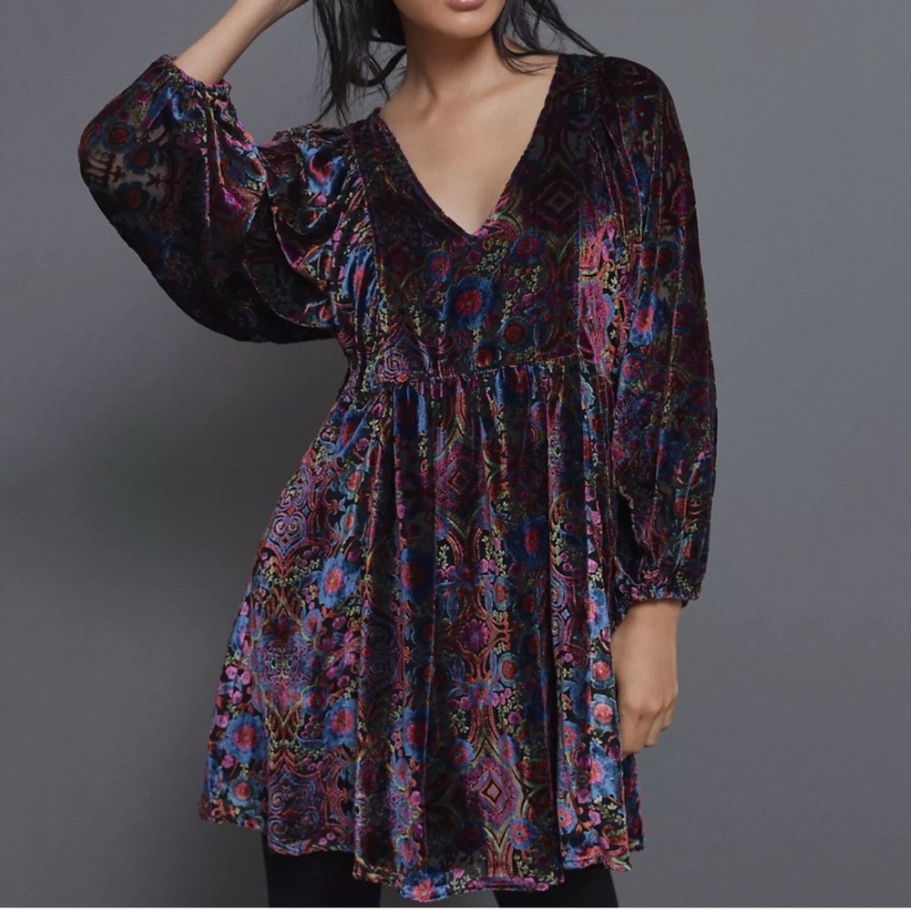 Anthropologie Mona Burnout Velvet Mini Dress